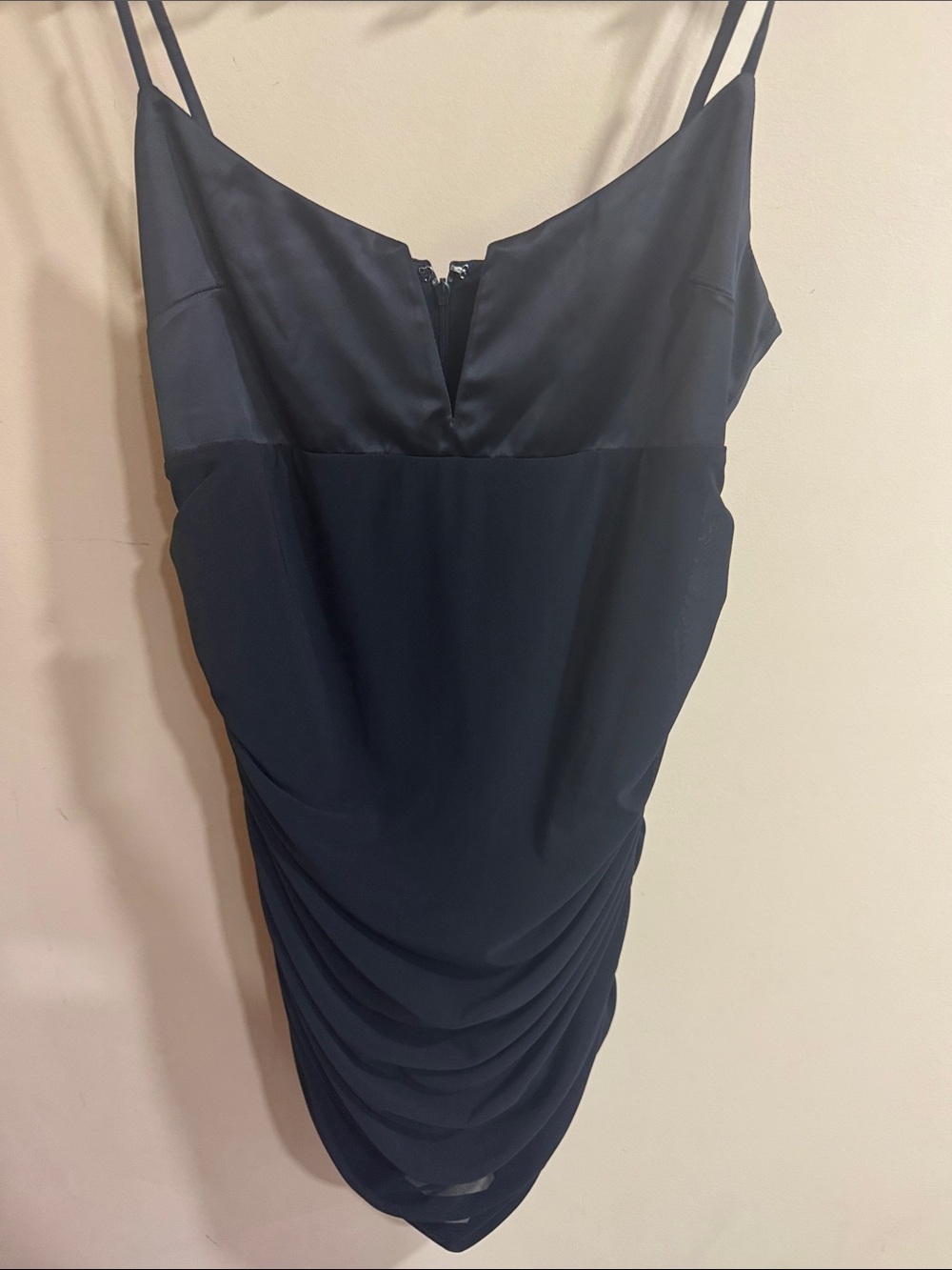 Sleek Black Spaghetti-Strap Ruched Mini Dress